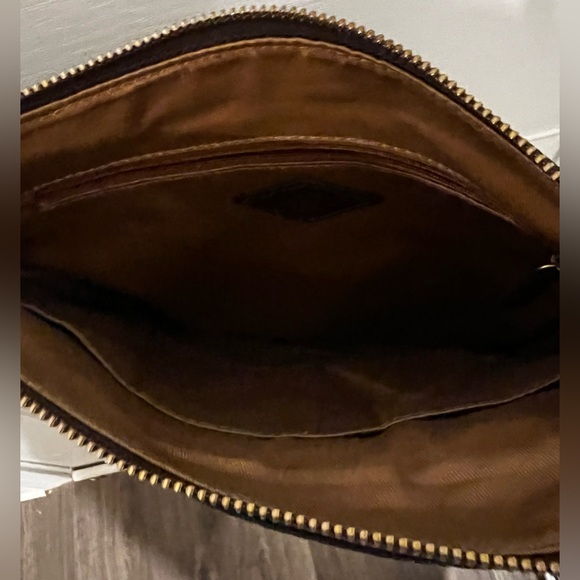 FOSSIL Fiona Crossbody Bag Black White Geometric Pattern Brown Leather Strap - Picture 8 of 15